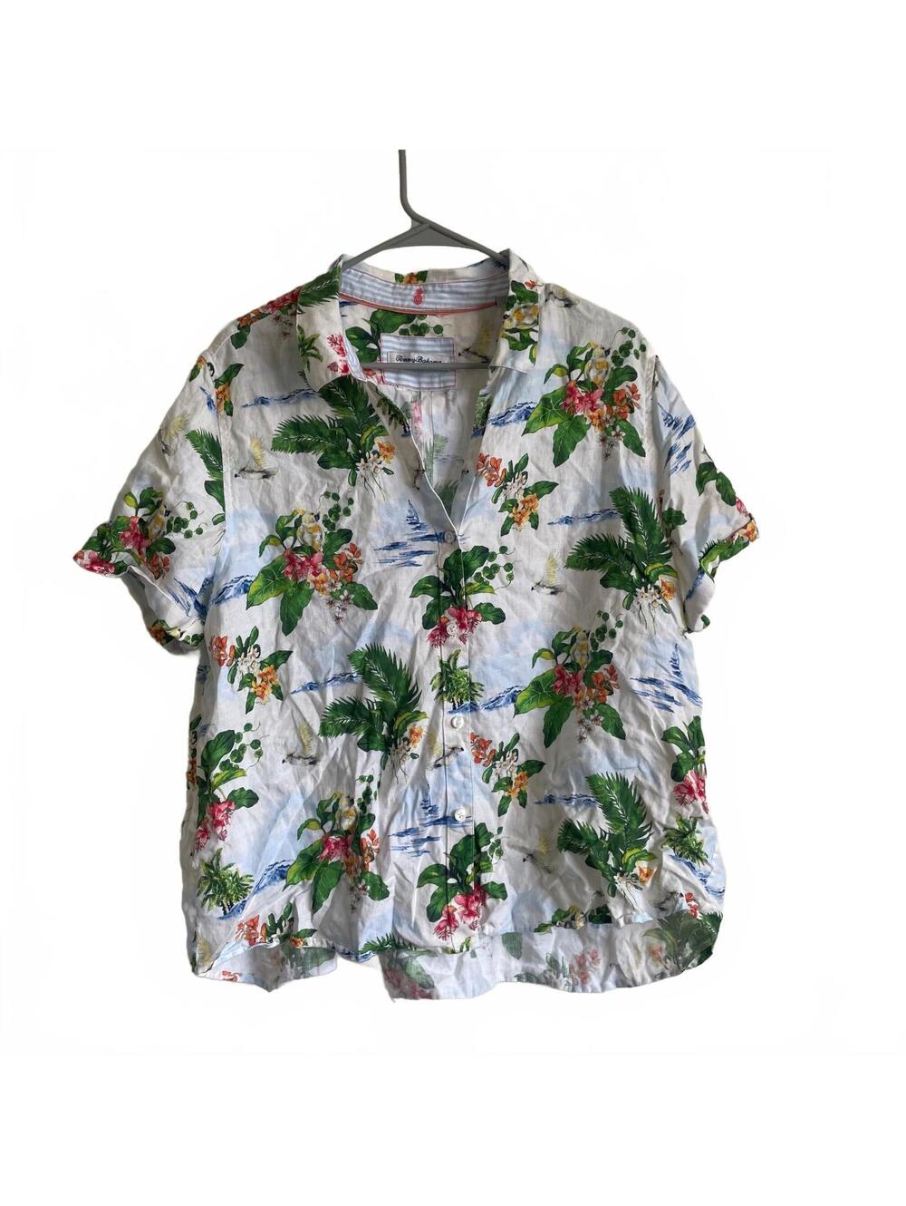 Tommy Bahama XL Linen artists edition 2023 tropical parrot Hawaiian resort Shirt